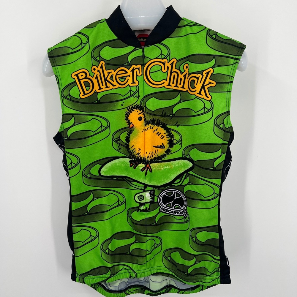 World Jerseys Biker Chick Short Sleeve Biker Jersey Green Chicken Baby Size XL